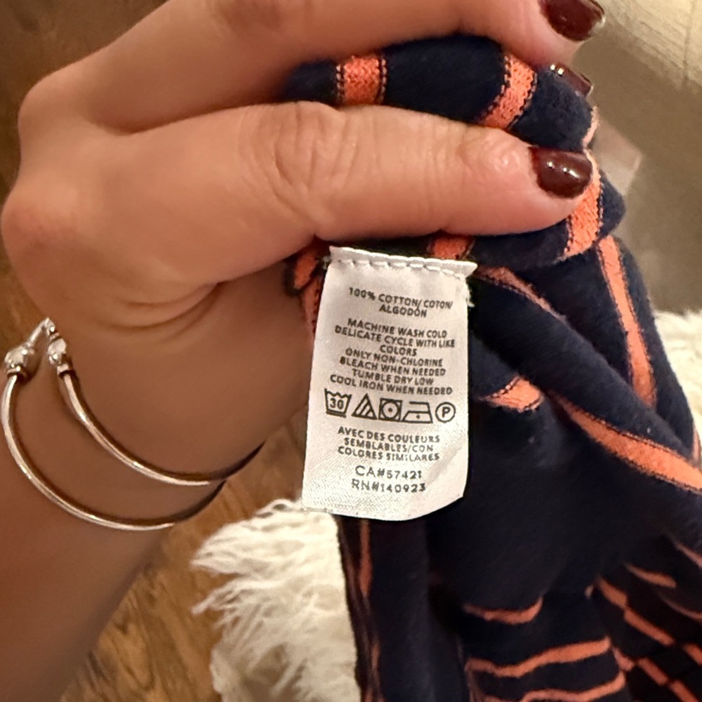 LOFT Navy and Orange Striped 100% Cotton lightweight cardigan, size XL - Picture 4 of 5